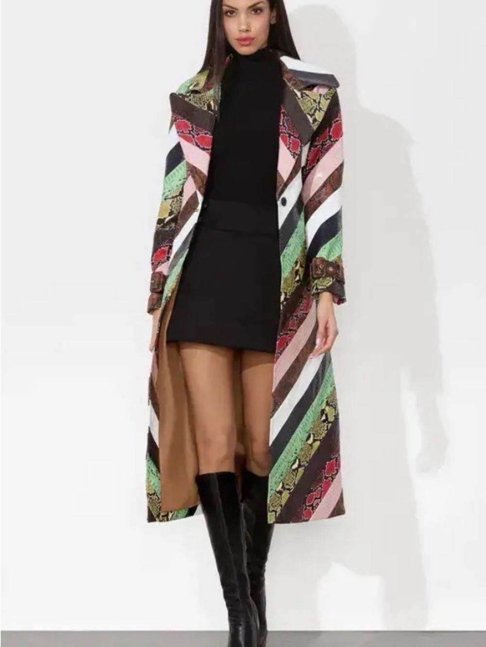 Alice + Olivia Multi-Keith Vegan Snakeskin Midi Trench